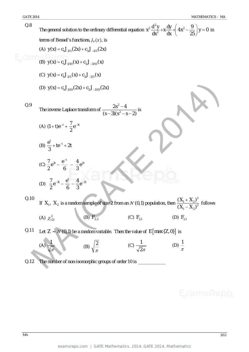 GATE Mathematics 2014 question paper, GATE 2014, Mathematics, page 9 of 19