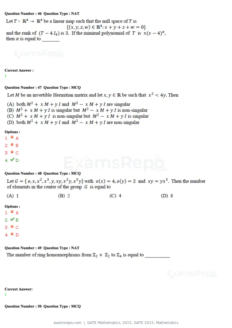 GATE Mathematics 2015 question paper, GATE 2015, Mathematics, page 14 of 19