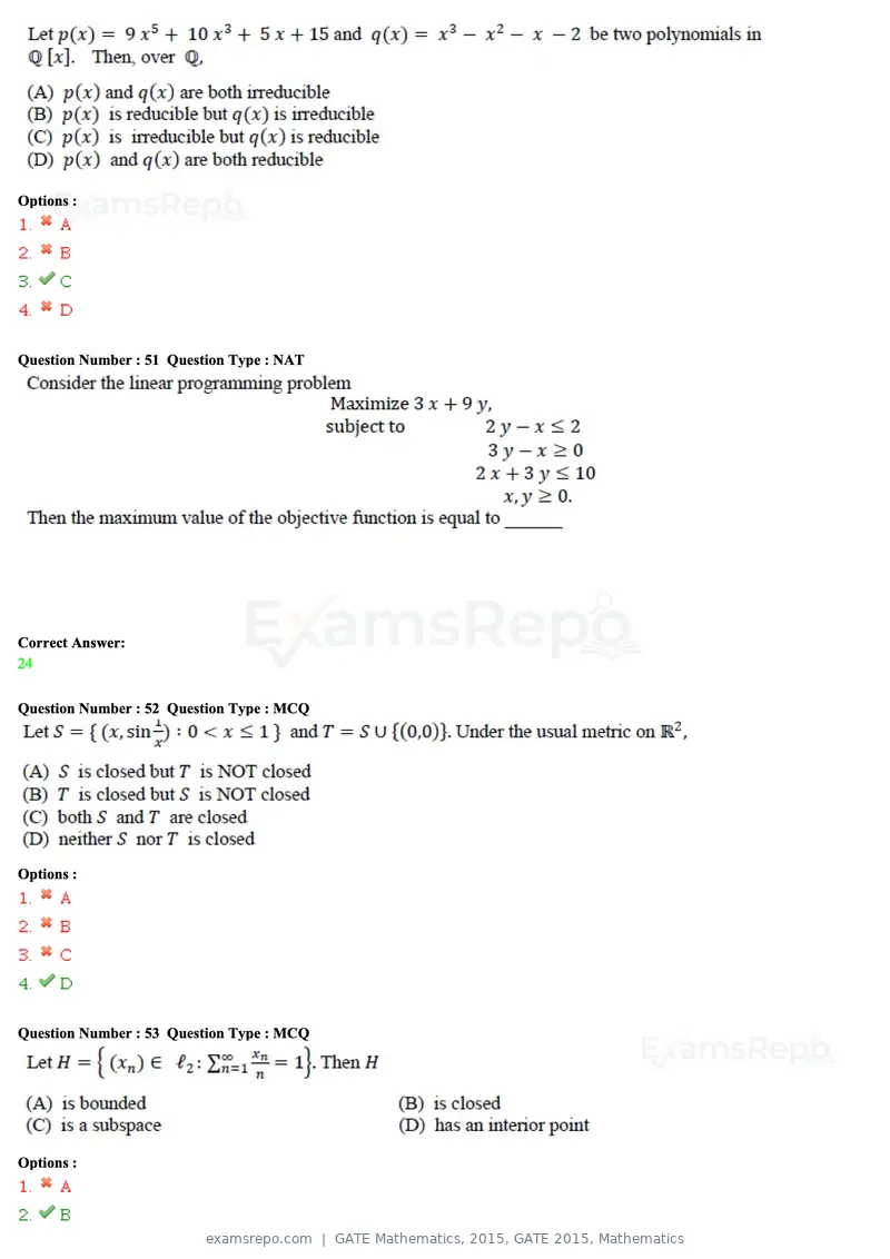 GATE Mathematics 2015 question paper, GATE 2015, Mathematics, page 15 of 19