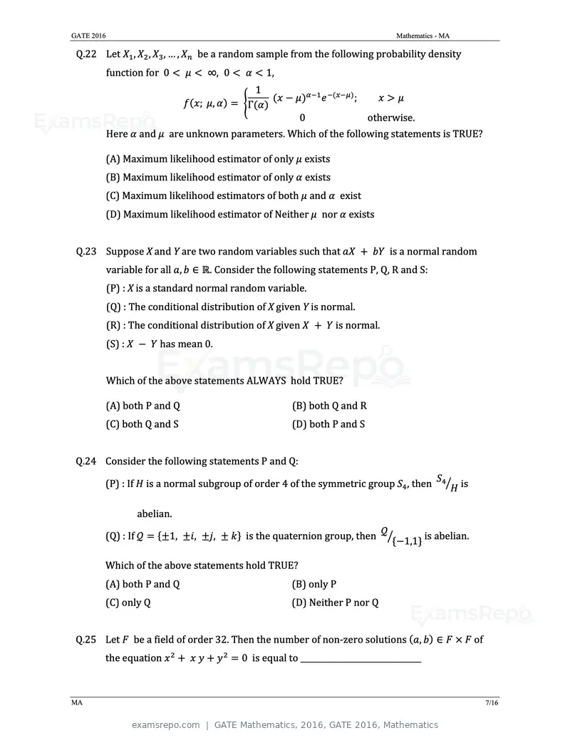 GATE Mathematics 2016 question paper, GATE 2016, Mathematics, page 10 of 21