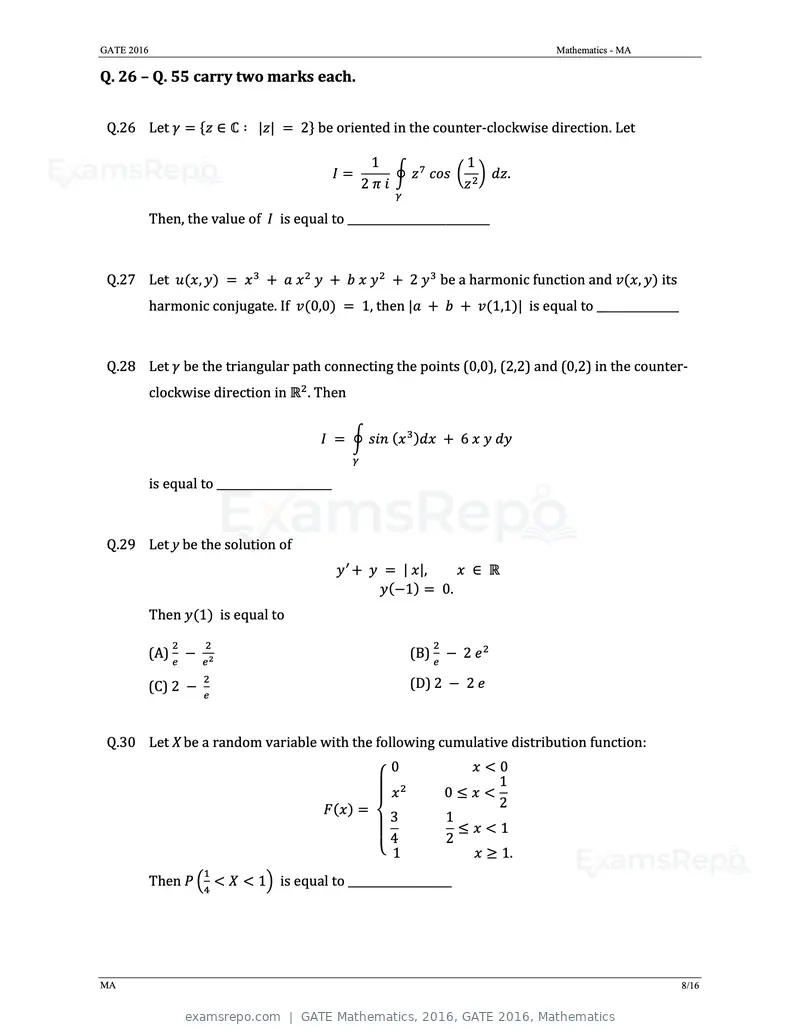 GATE Mathematics 2016 question paper, GATE 2016, Mathematics, page 11 of 21