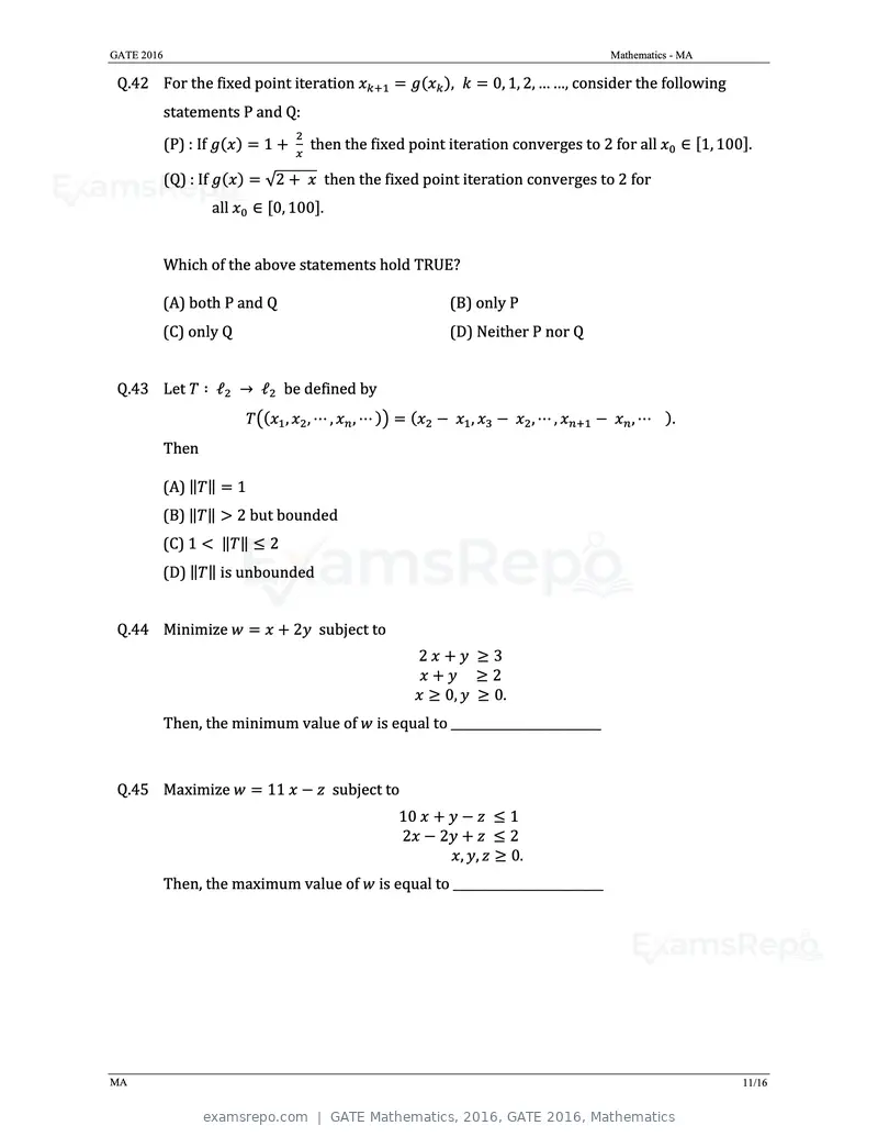 GATE Mathematics 2016 question paper, GATE 2016, Mathematics, page 14 of 21