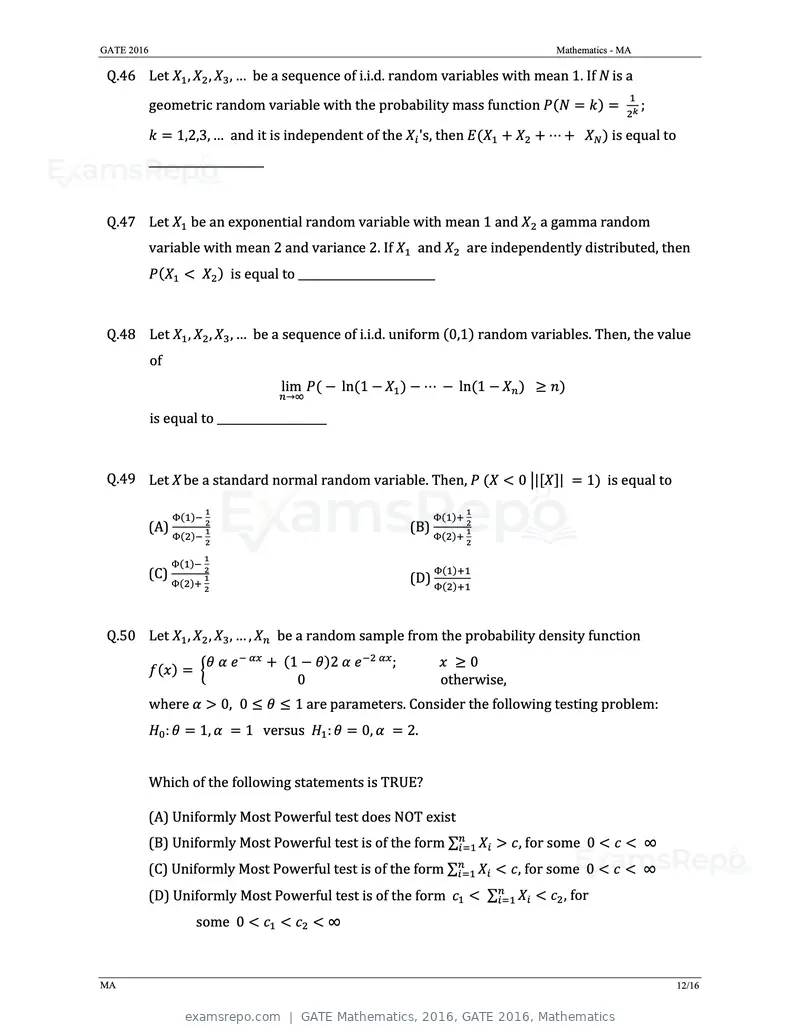 GATE Mathematics 2016 question paper, GATE 2016, Mathematics, page 15 of 21