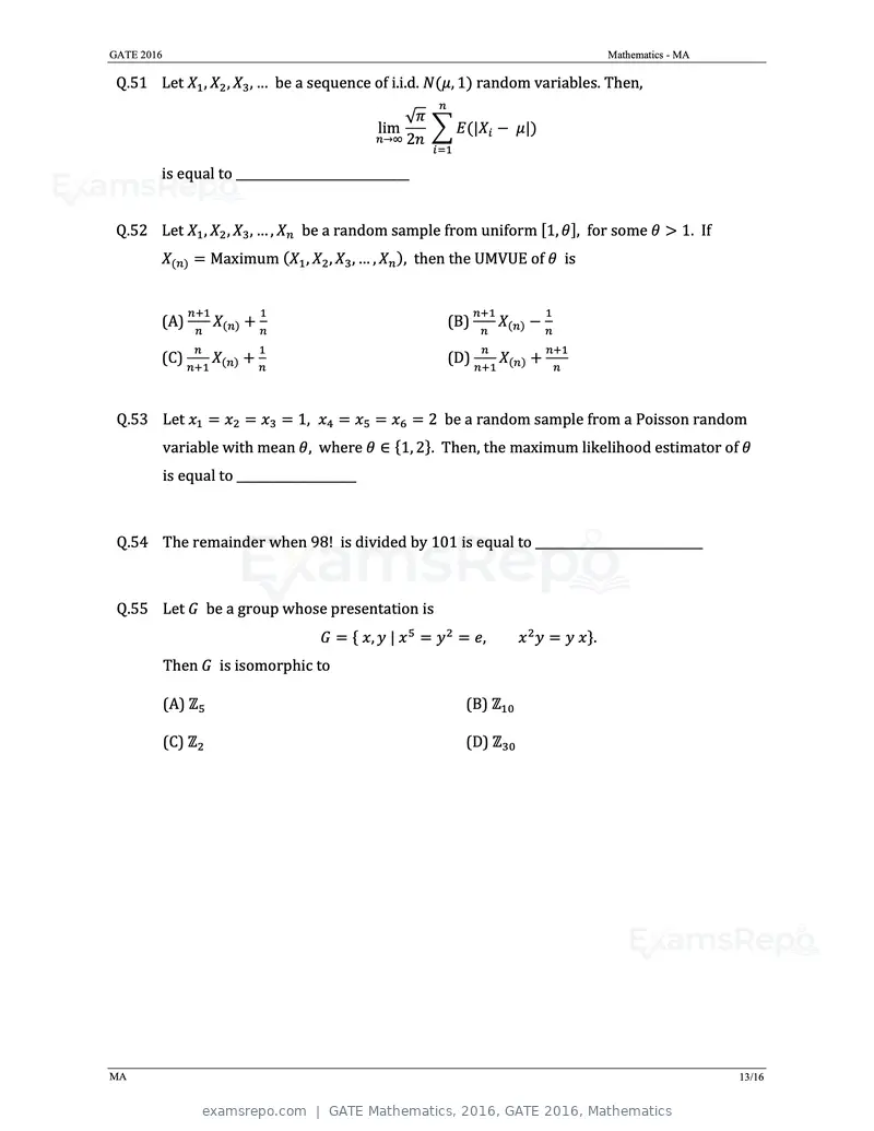 GATE Mathematics 2016 question paper, GATE 2016, Mathematics, page 16 of 21
