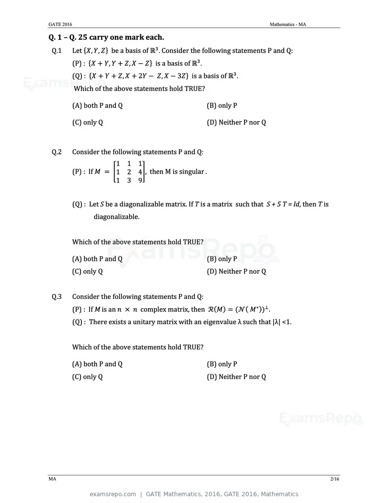 GATE Mathematics 2016 question paper, GATE 2016, Mathematics, page 5 of 21