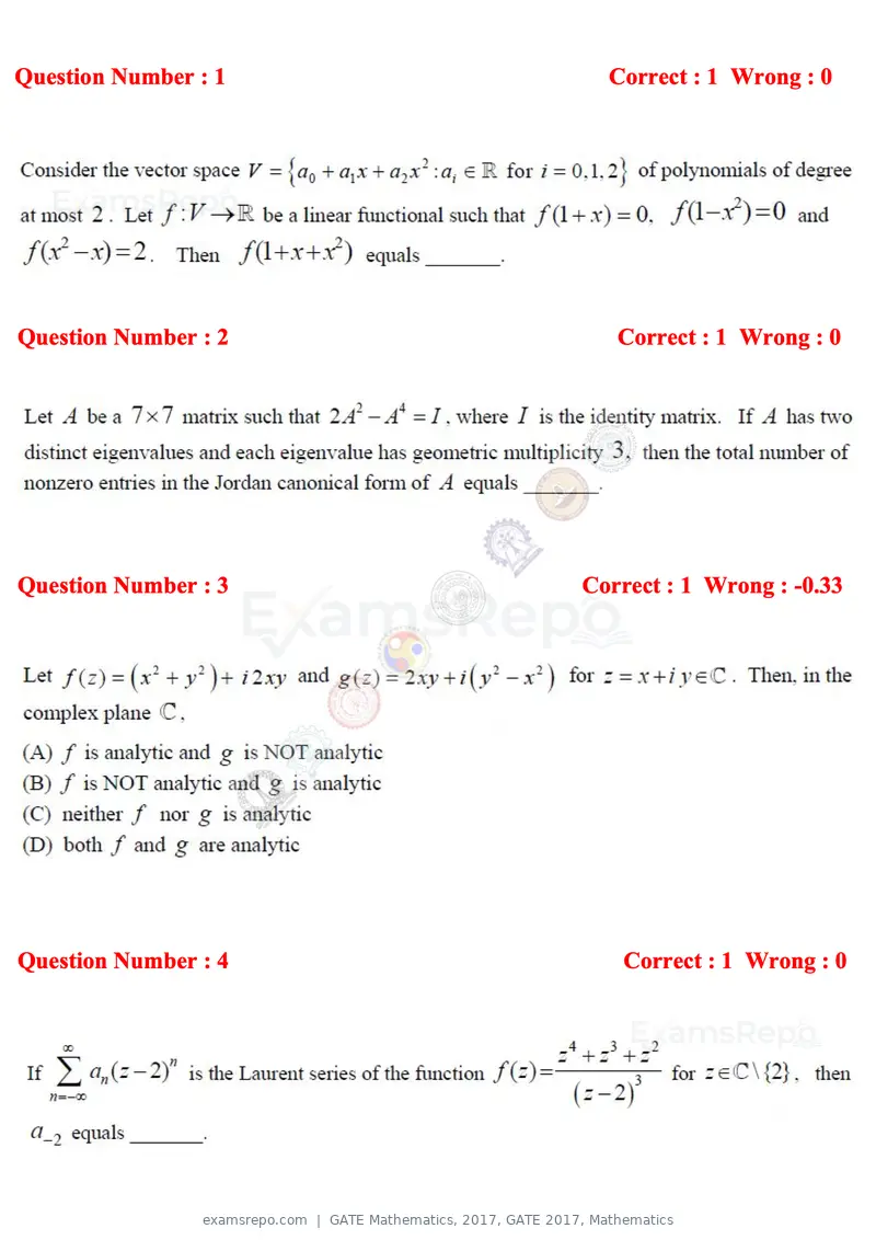 GATE Mathematics 2017 question paper, GATE 2017, Mathematics, page 2 of 22