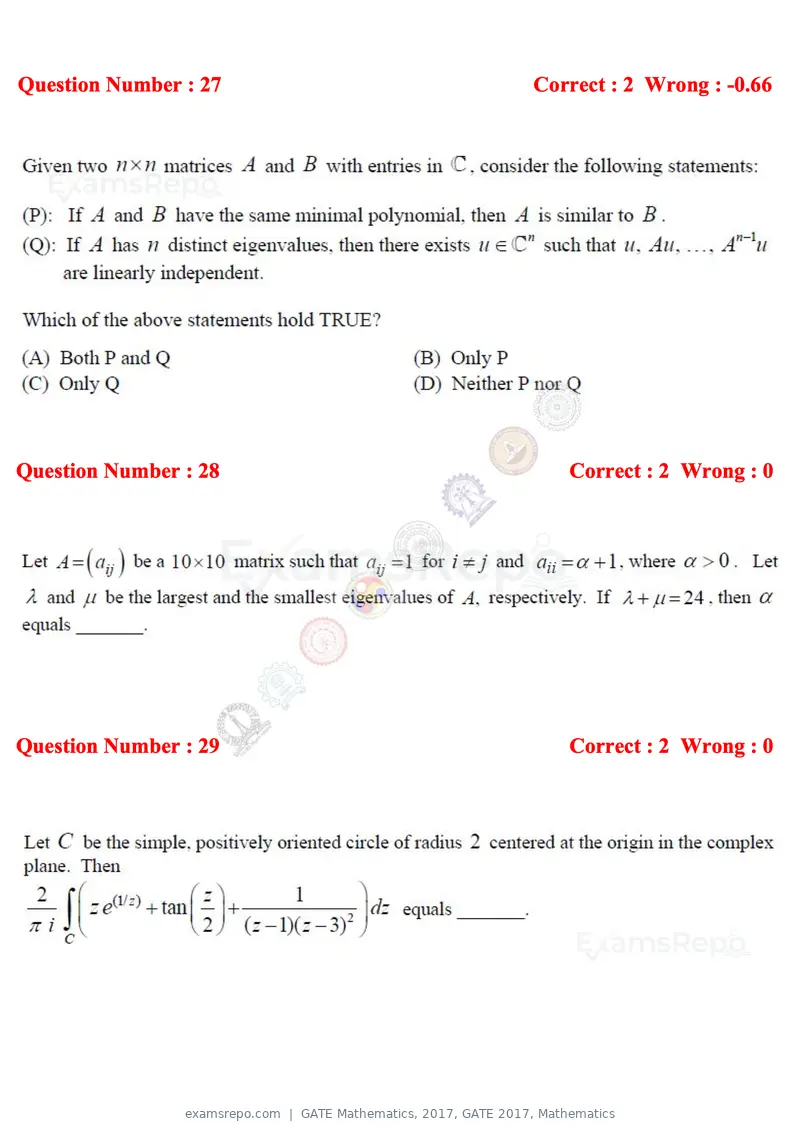 GATE Mathematics 2017 question paper, GATE 2017, Mathematics, page 9 of 22