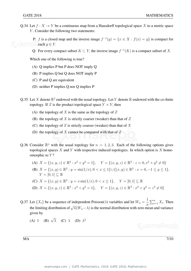 GATE Mathematics 2018 question paper, GATE 2018, Mathematics, page 10 of 16