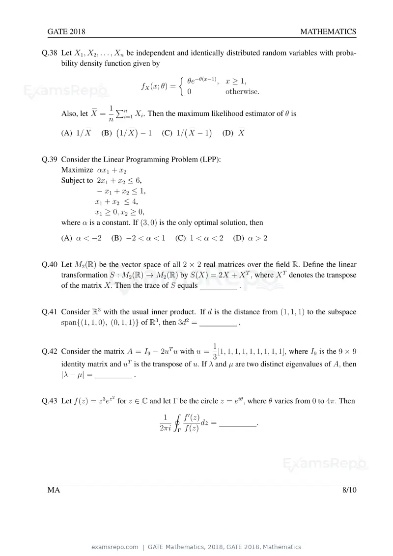 GATE Mathematics 2018 question paper, GATE 2018, Mathematics, page 11 of 16
