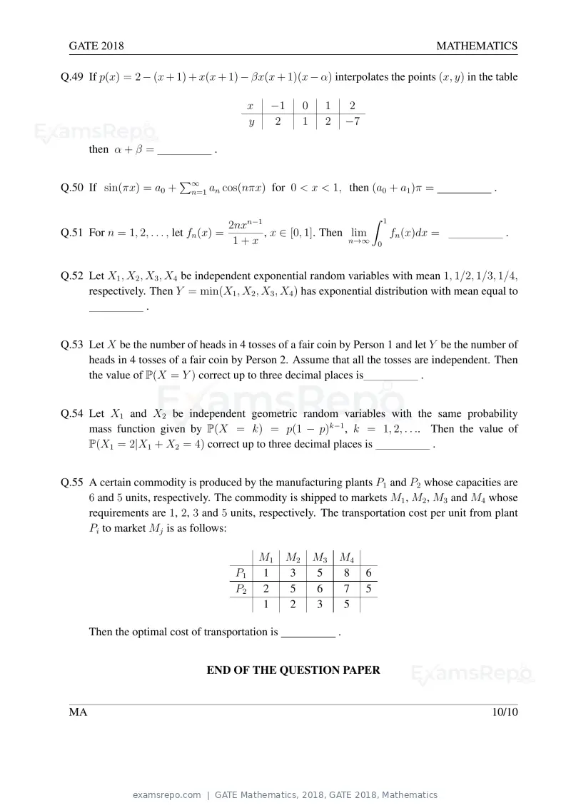 GATE Mathematics 2018 question paper, GATE 2018, Mathematics, page 13 of 16