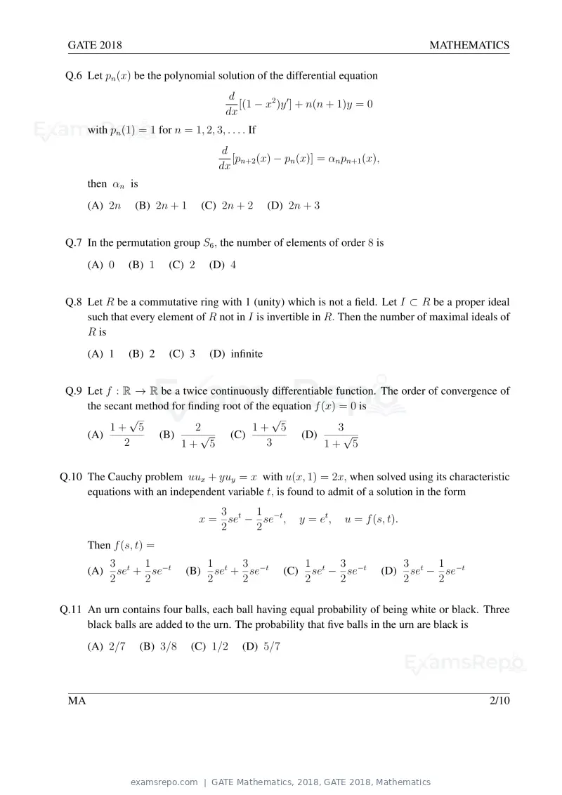 GATE Mathematics 2018 question paper, GATE 2018, Mathematics, page 5 of 16