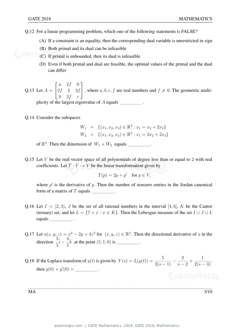 GATE Mathematics 2018 question paper, GATE 2018, Mathematics, page 6 of 16