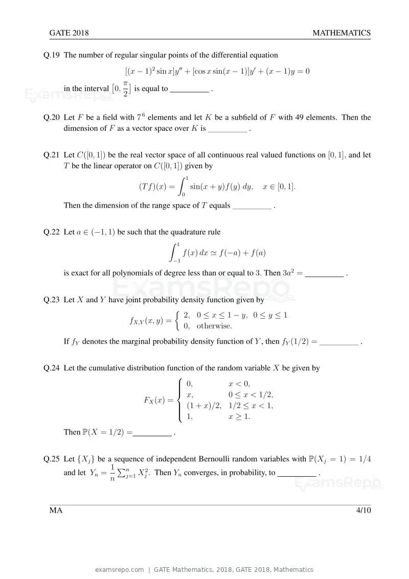 GATE Mathematics 2018 question paper, GATE 2018, Mathematics, page 7 of 16