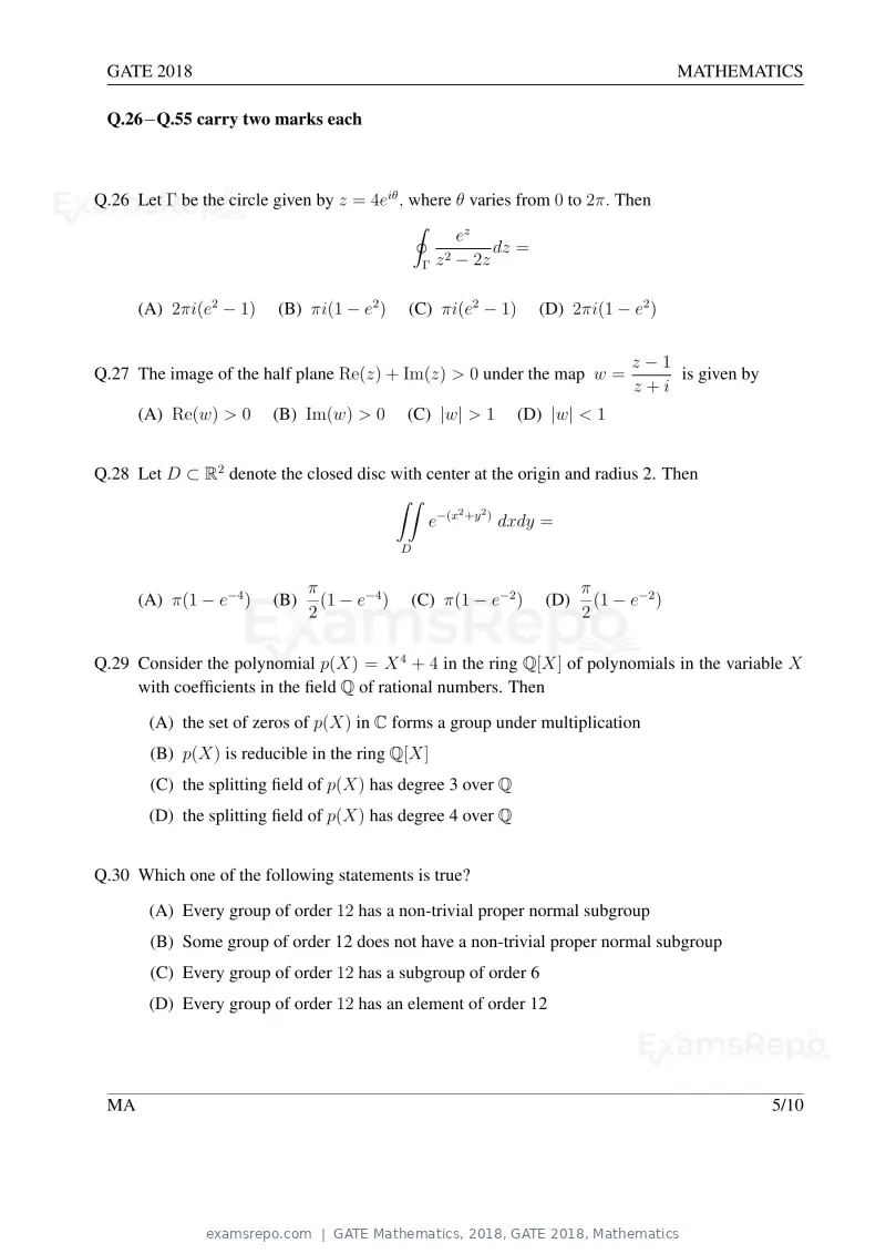 GATE Mathematics 2018 question paper, GATE 2018, Mathematics, page 8 of 16