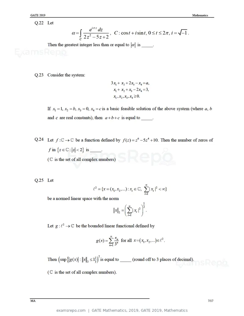 GATE Mathematics 2019 question paper, GATE 2019, Mathematics, page 10 of 23
