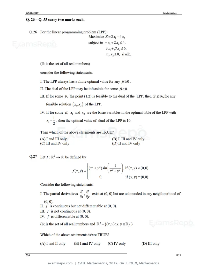 GATE Mathematics 2019 question paper, GATE 2019, Mathematics, page 11 of 23