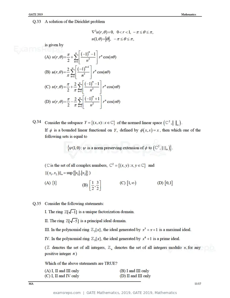 GATE Mathematics 2019 question paper, GATE 2019, Mathematics, page 14 of 23