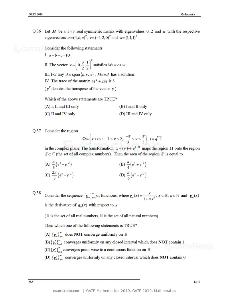 GATE Mathematics 2019 question paper, GATE 2019, Mathematics, page 15 of 23