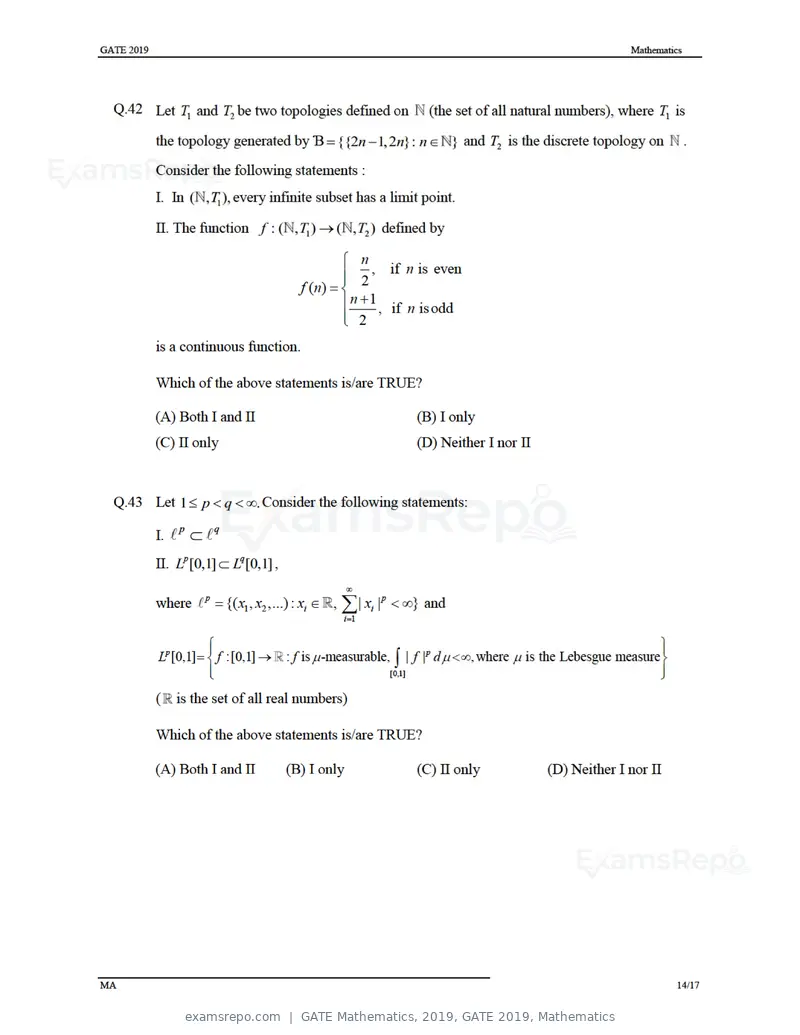 GATE Mathematics 2019 question paper, GATE 2019, Mathematics, page 17 of 23