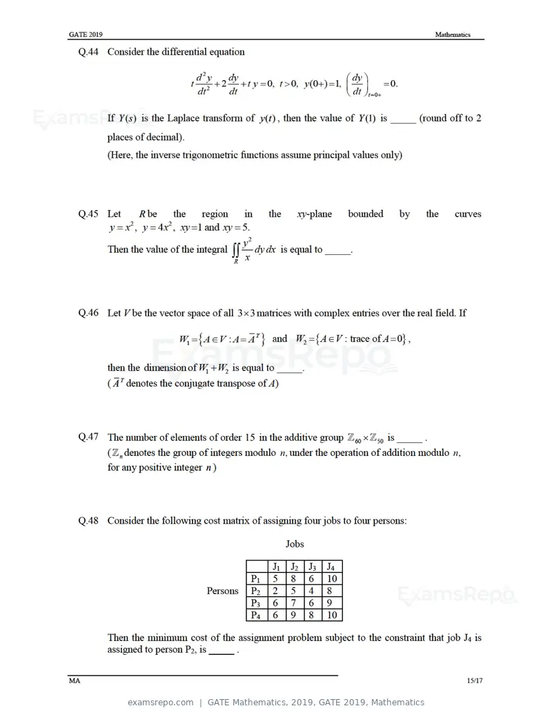 GATE Mathematics 2019 question paper, GATE 2019, Mathematics, page 18 of 23