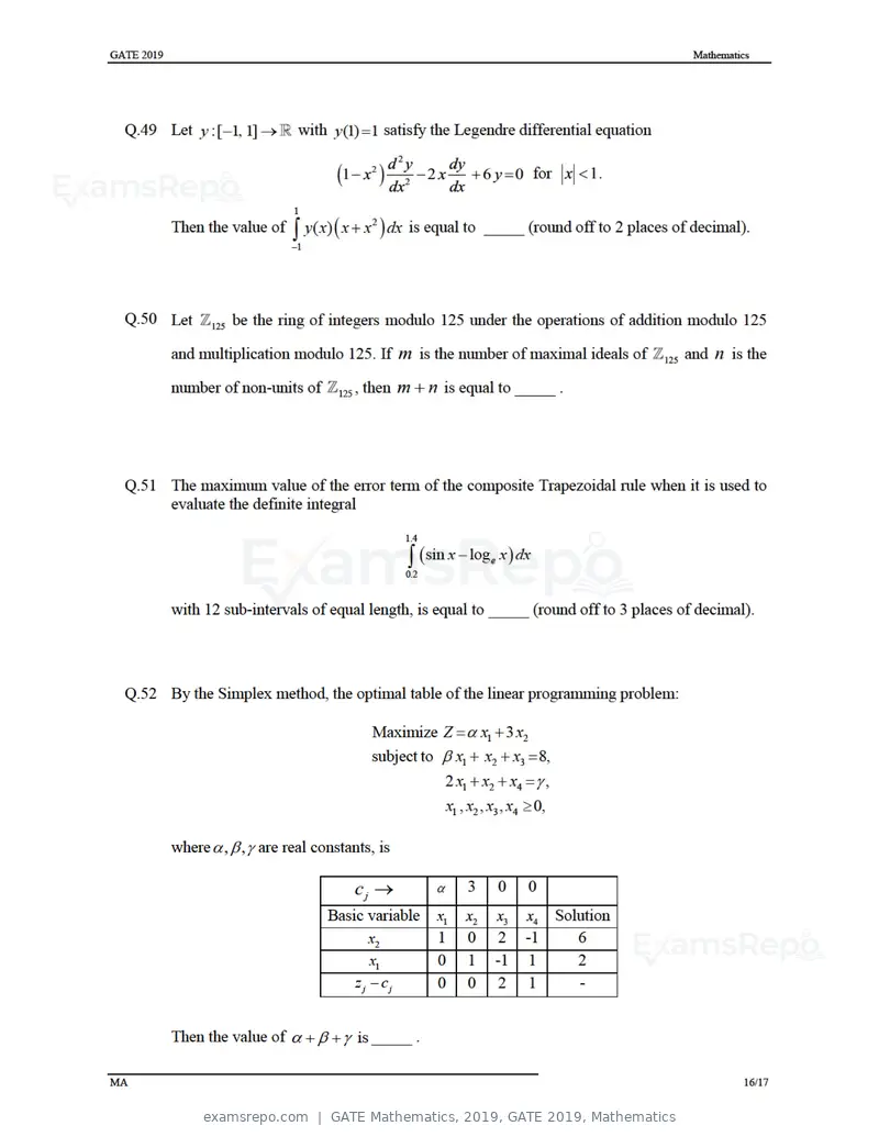 GATE Mathematics 2019 question paper, GATE 2019, Mathematics, page 19 of 23