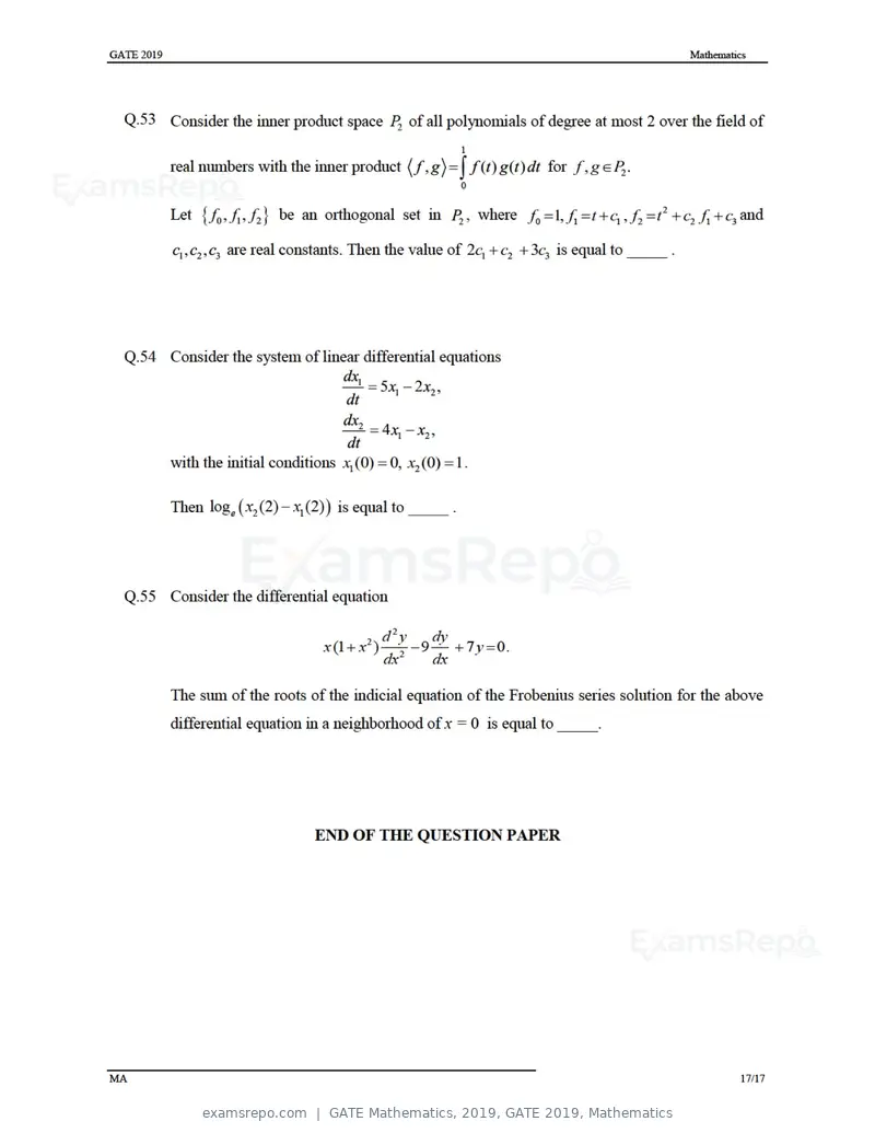 GATE Mathematics 2019 question paper, GATE 2019, Mathematics, page 20 of 23