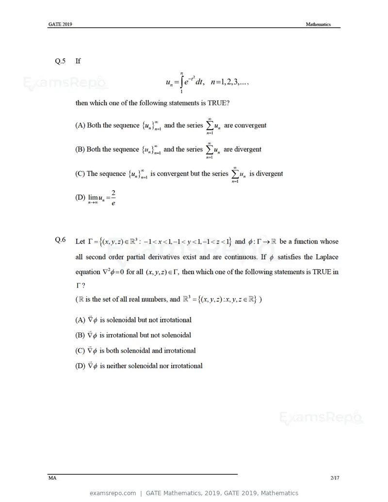 GATE Mathematics 2019 question paper, GATE 2019, Mathematics, page 5 of 23