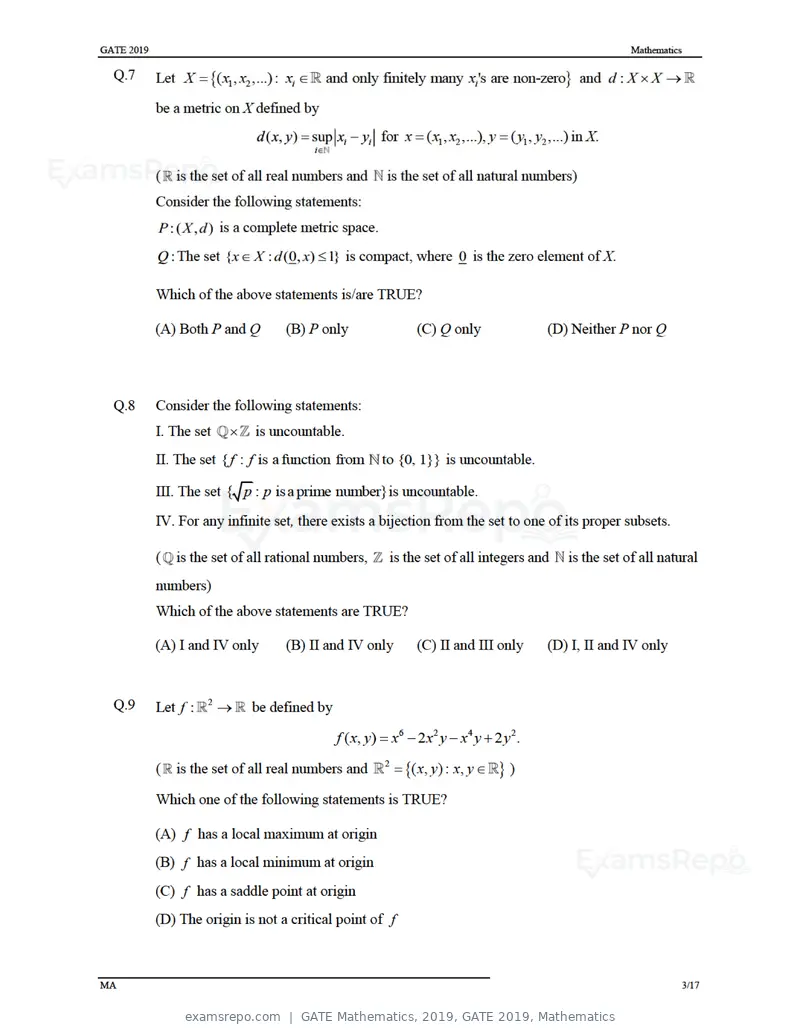 GATE Mathematics 2019 question paper, GATE 2019, Mathematics, page 6 of 23