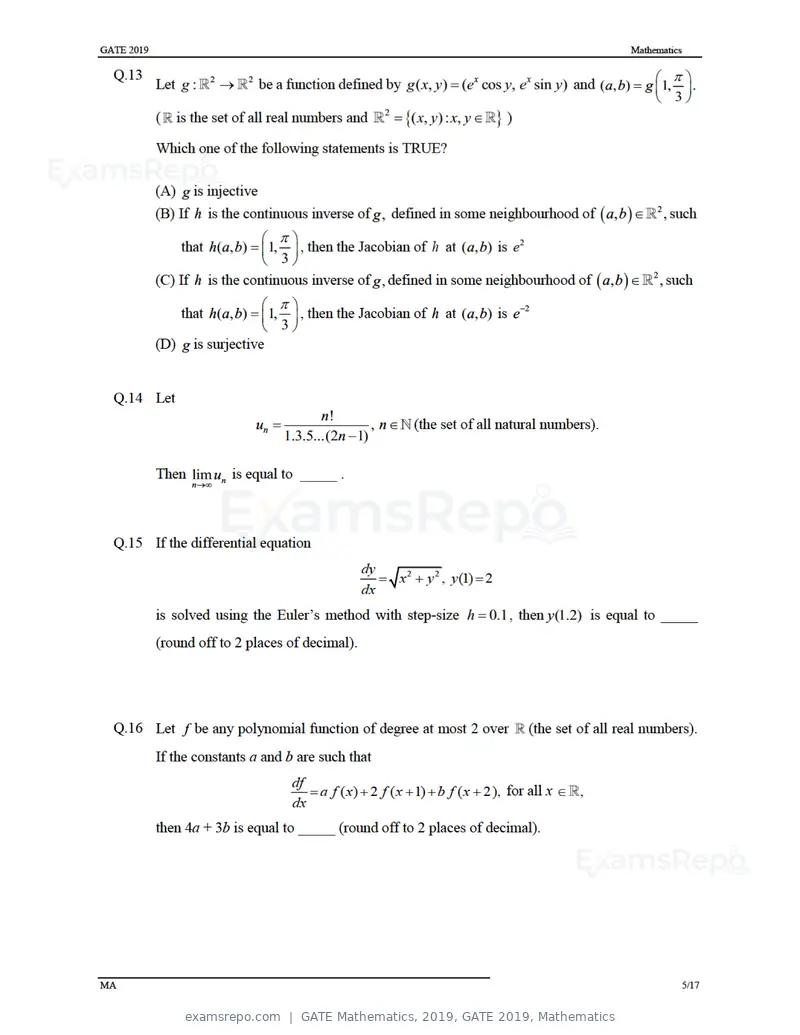 GATE Mathematics 2019 question paper, GATE 2019, Mathematics, page 8 of 23