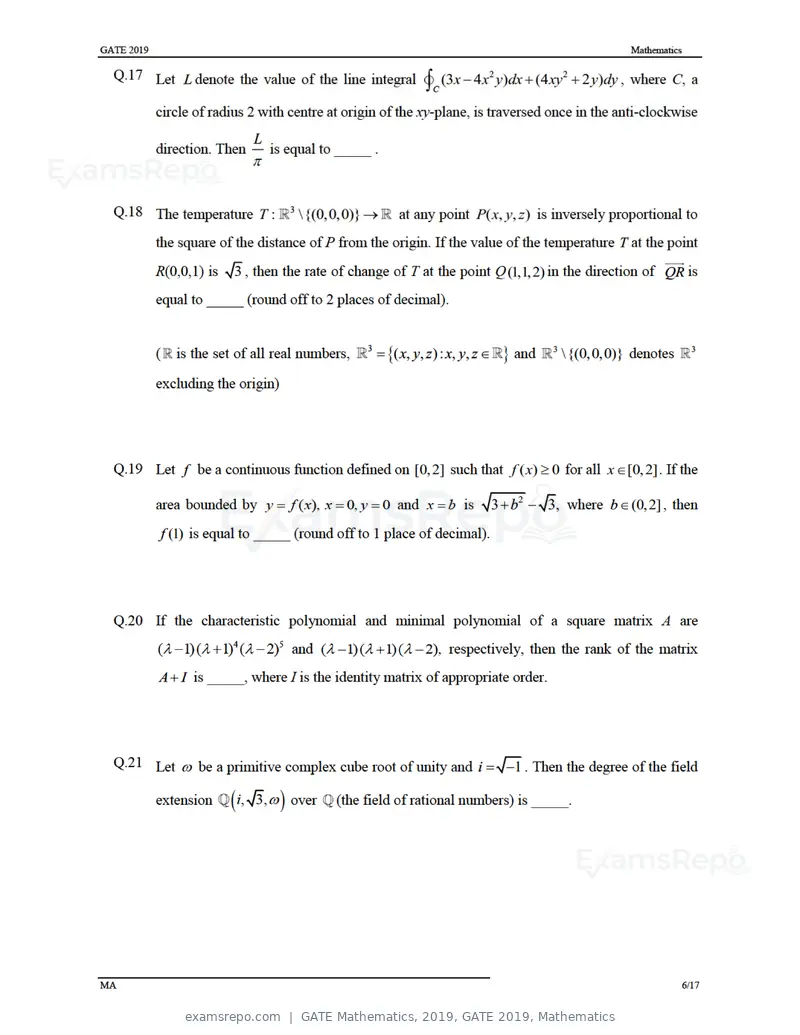 GATE Mathematics 2019 question paper, GATE 2019, Mathematics, page 9 of 23