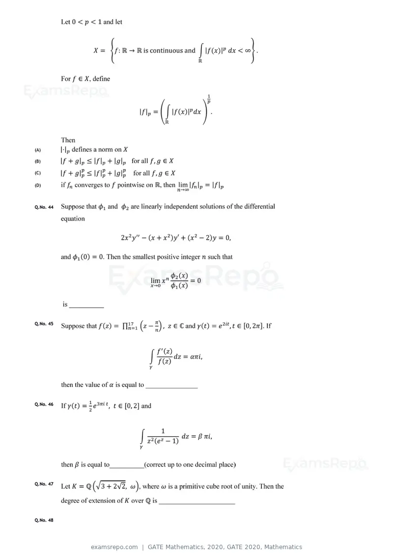 GATE Mathematics 2020 question paper, GATE 2020, Mathematics, page 13 of 17
