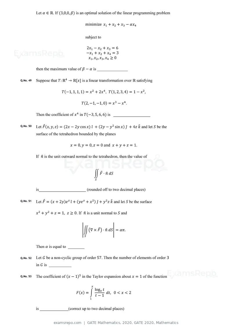 GATE Mathematics 2020 question paper, GATE 2020, Mathematics, page 14 of 17