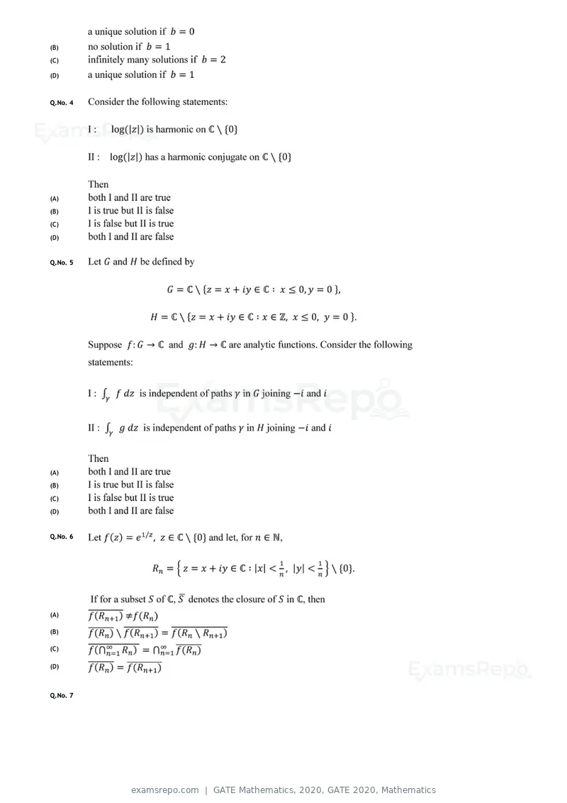 GATE Mathematics 2020 question paper, GATE 2020, Mathematics, page 4 of 17