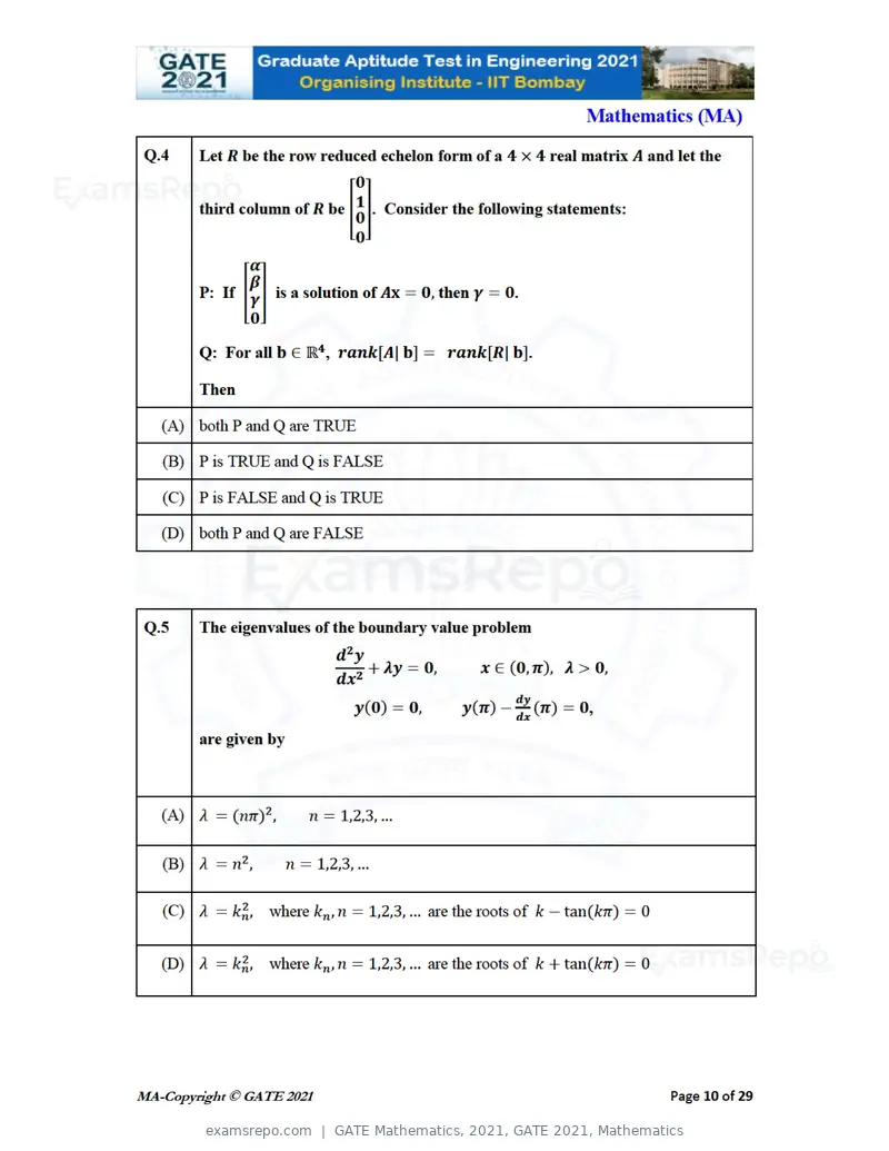 GATE Mathematics 2021 question paper, GATE 2021, Mathematics, page 10 of 32