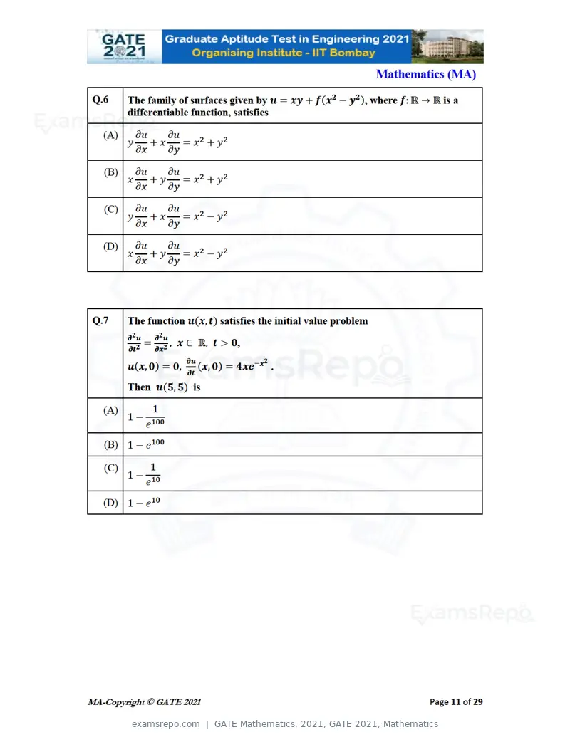 GATE Mathematics 2021 question paper, GATE 2021, Mathematics, page 11 of 32