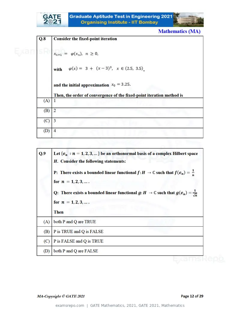 GATE Mathematics 2021 question paper, GATE 2021, Mathematics, page 12 of 32