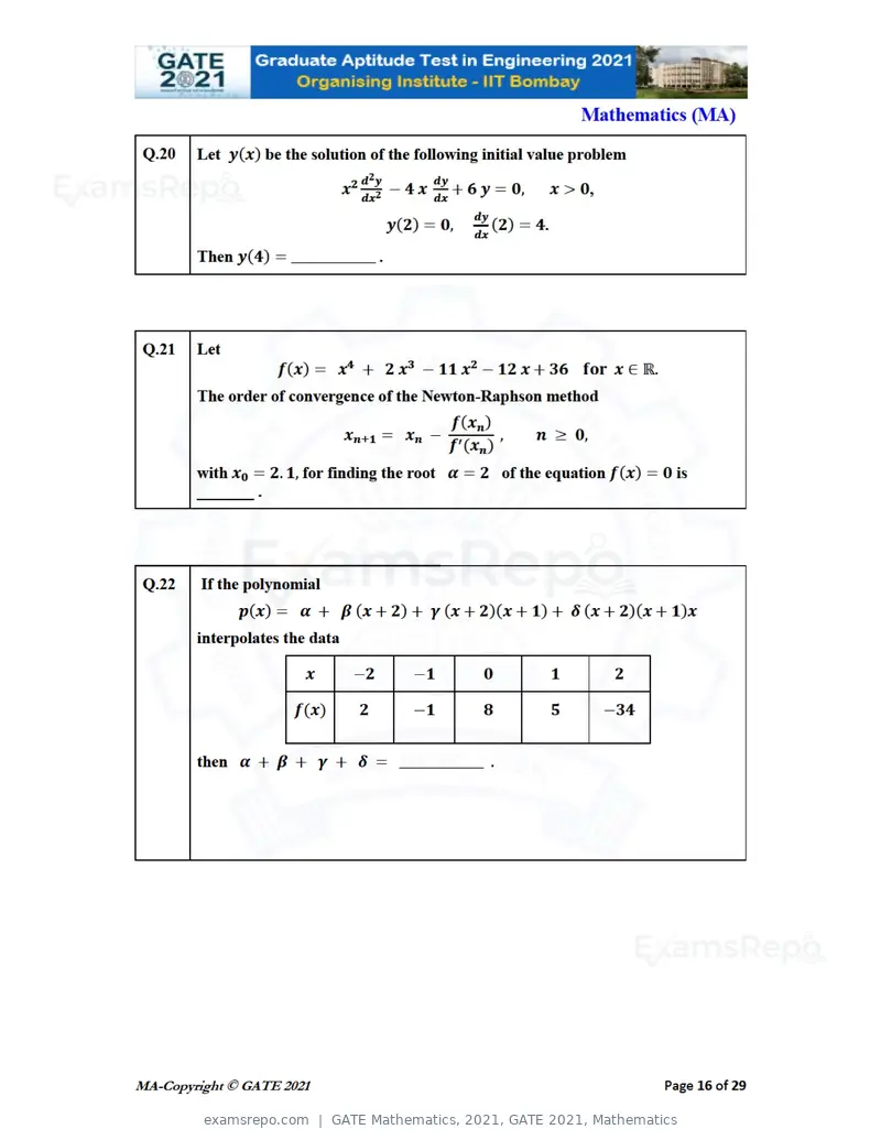GATE Mathematics 2021 question paper, GATE 2021, Mathematics, page 16 of 32