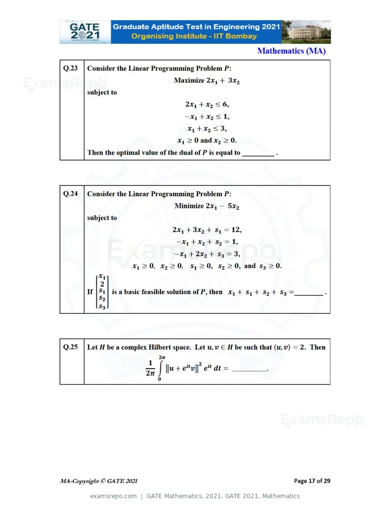 GATE Mathematics 2021 question paper, GATE 2021, Mathematics, page 17 of 32