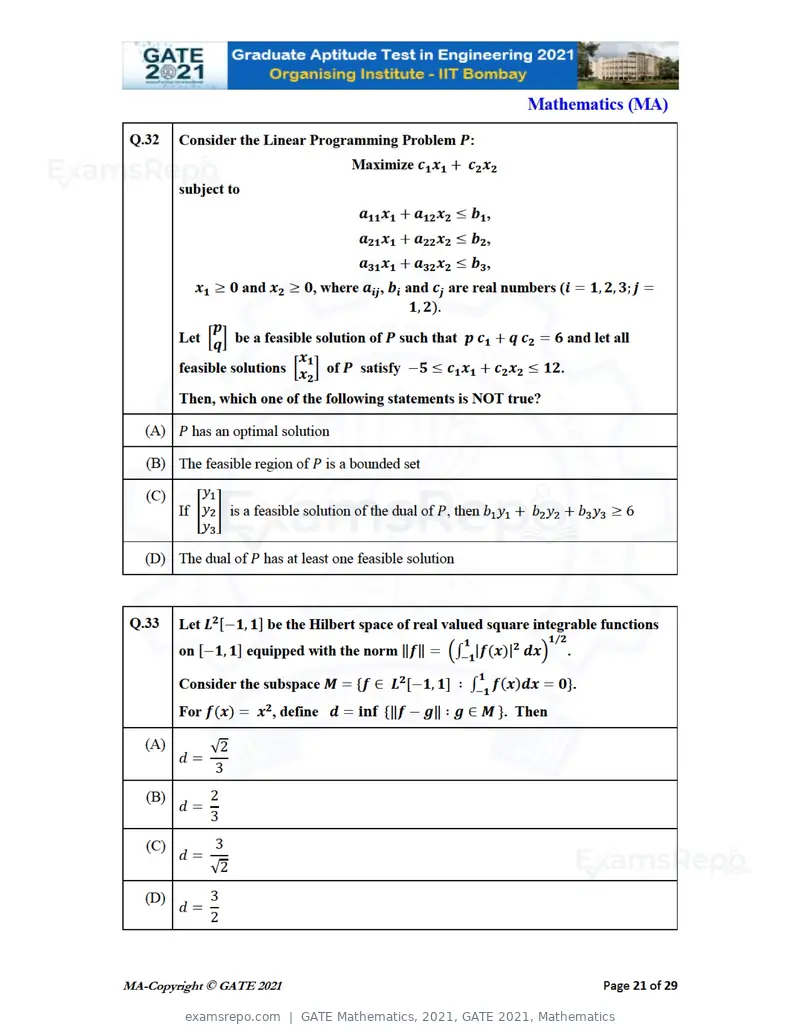 GATE Mathematics 2021 question paper, GATE 2021, Mathematics, page 21 of 32