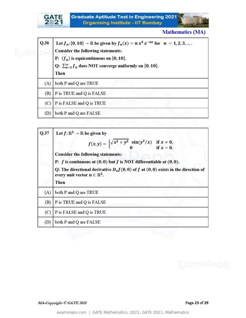 GATE Mathematics 2021 question paper, GATE 2021, Mathematics, page 23 of 32