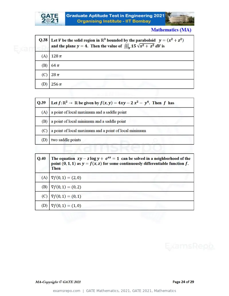 GATE Mathematics 2021 question paper, GATE 2021, Mathematics, page 24 of 32