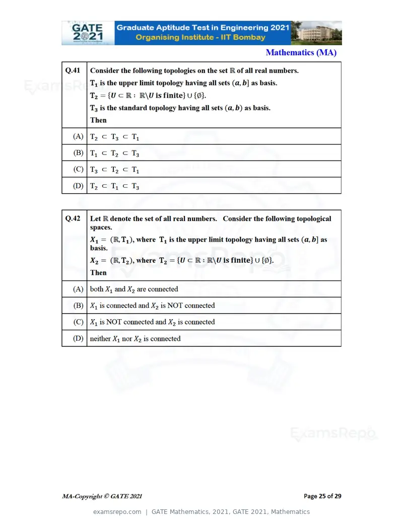 GATE Mathematics 2021 question paper, GATE 2021, Mathematics, page 25 of 32