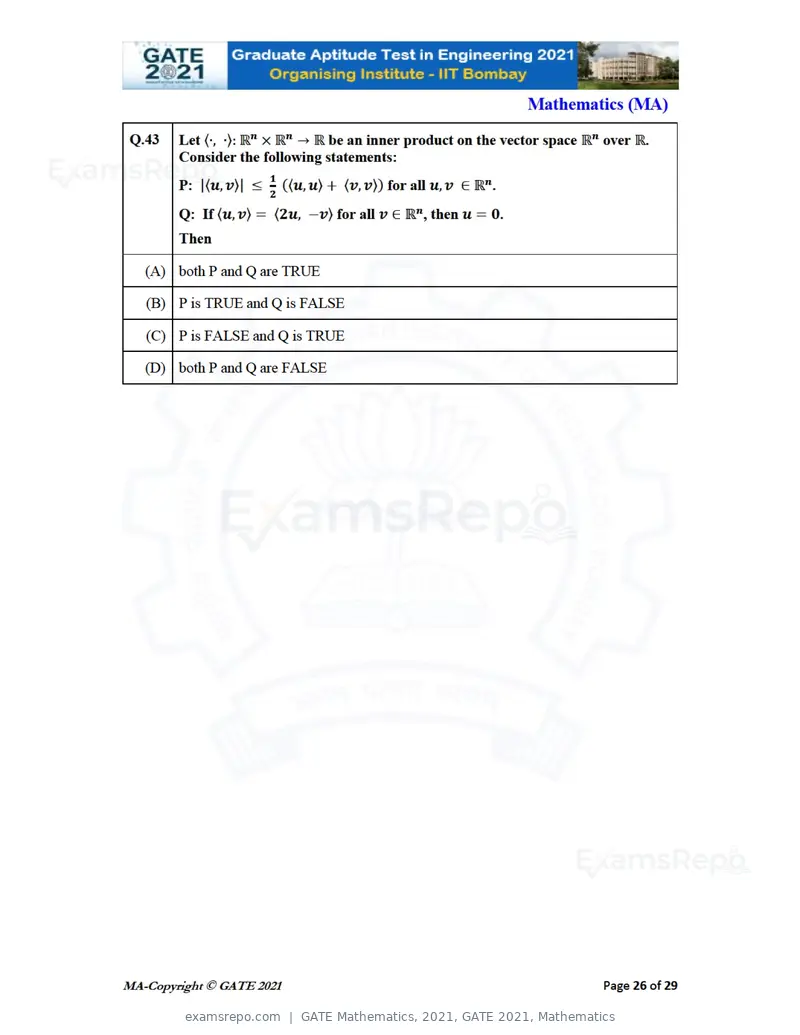 GATE Mathematics 2021 question paper, GATE 2021, Mathematics, page 26 of 32