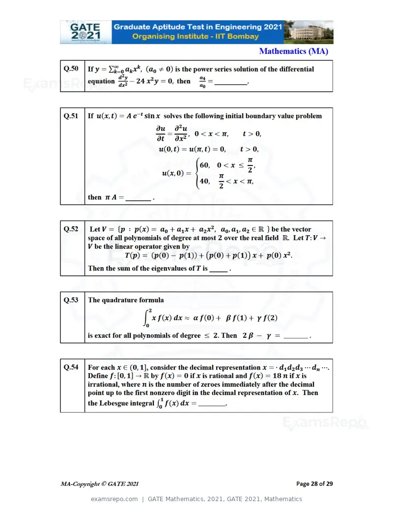 GATE Mathematics 2021 question paper, GATE 2021, Mathematics, page 28 of 32