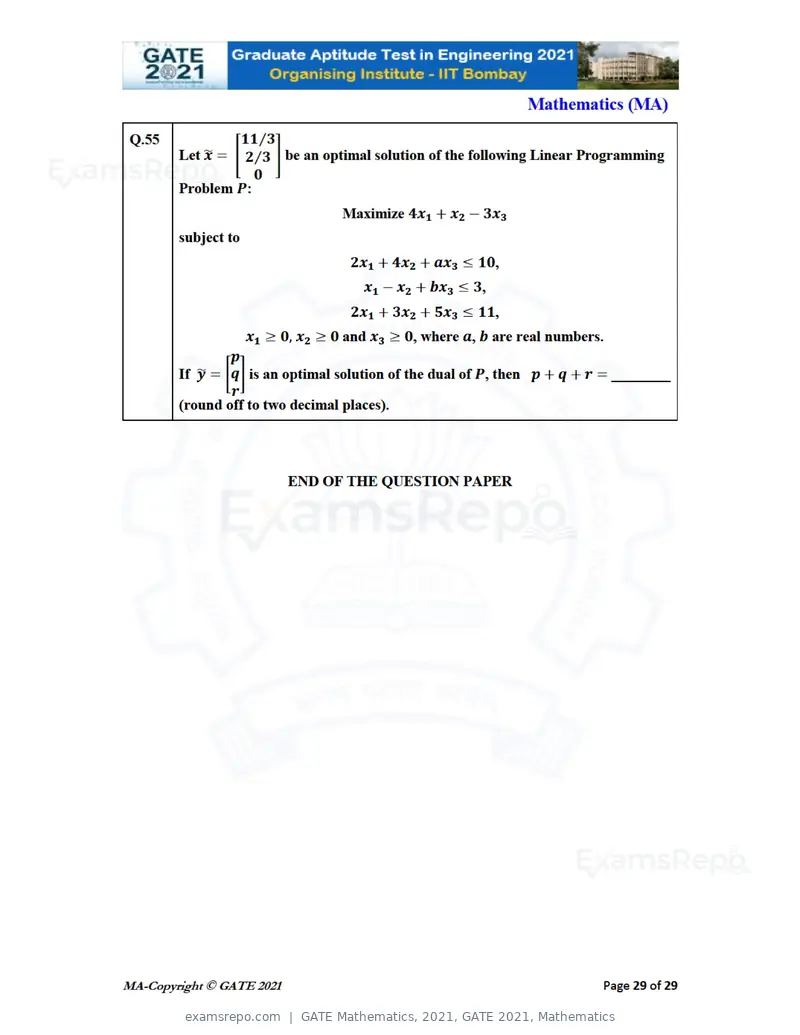 GATE Mathematics 2021 question paper, GATE 2021, Mathematics, page 29 of 32