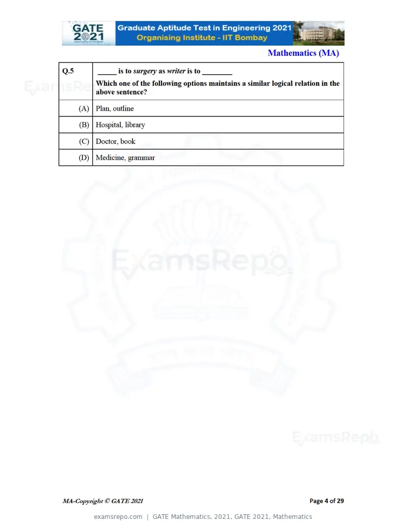 GATE Mathematics 2021 question paper, GATE 2021, Mathematics, page 4 of 32