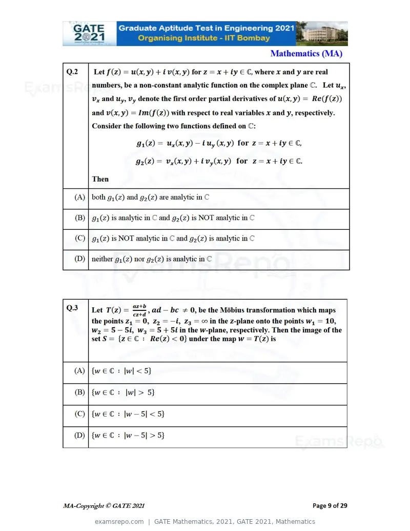 GATE Mathematics 2021 question paper, GATE 2021, Mathematics, page 9 of 32