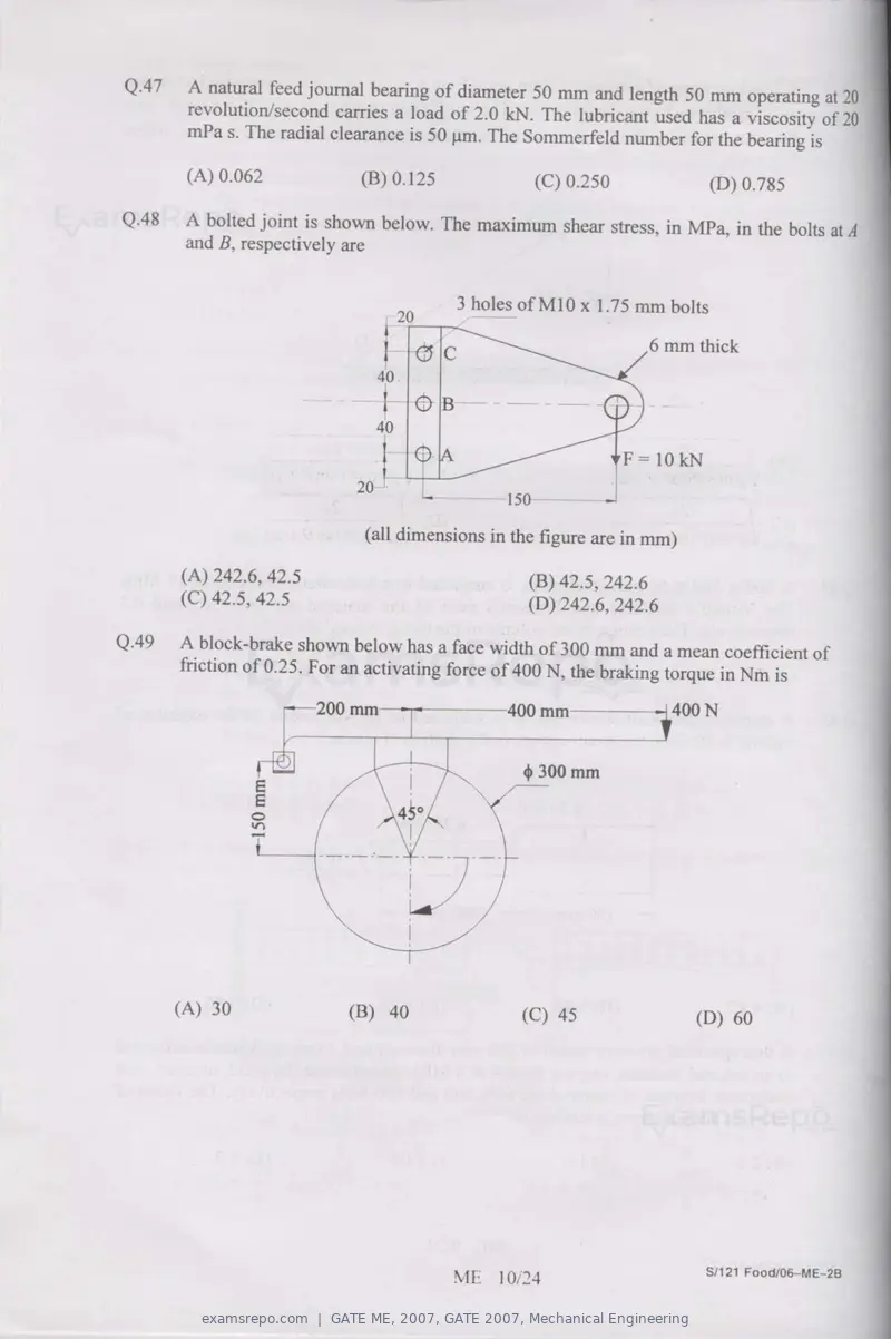 GATE ME 2007 question paper, GATE 2007, Mechanical Engineering, page 10 of 19