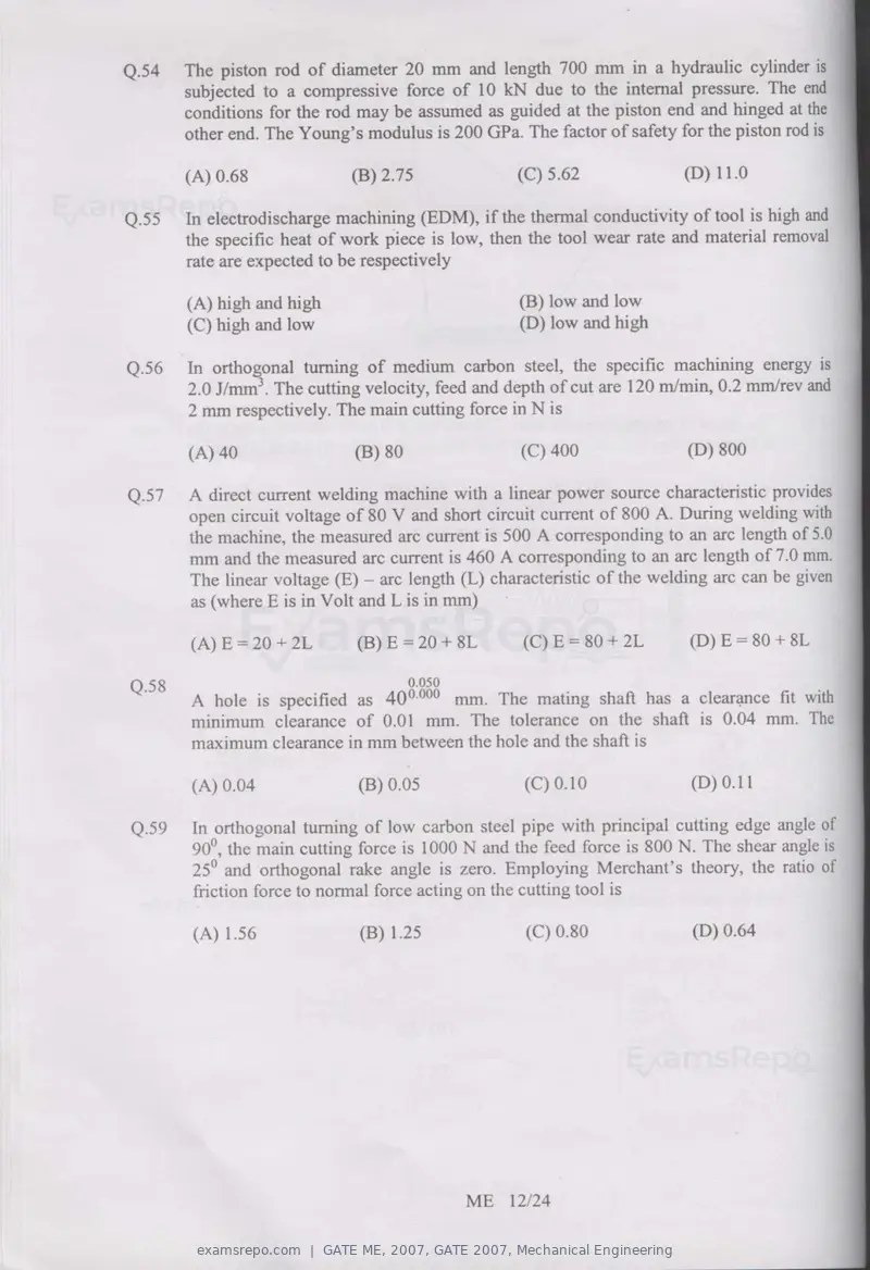 GATE ME 2007 question paper, GATE 2007, Mechanical Engineering, page 12 of 19