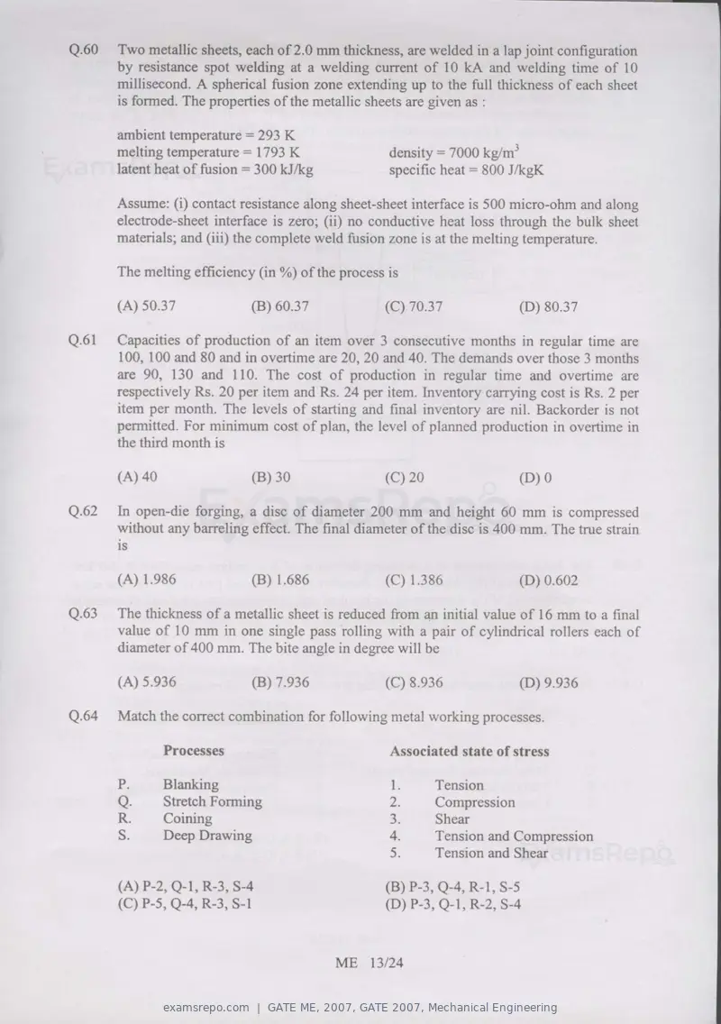 GATE ME 2007 question paper, GATE 2007, Mechanical Engineering, page 13 of 19